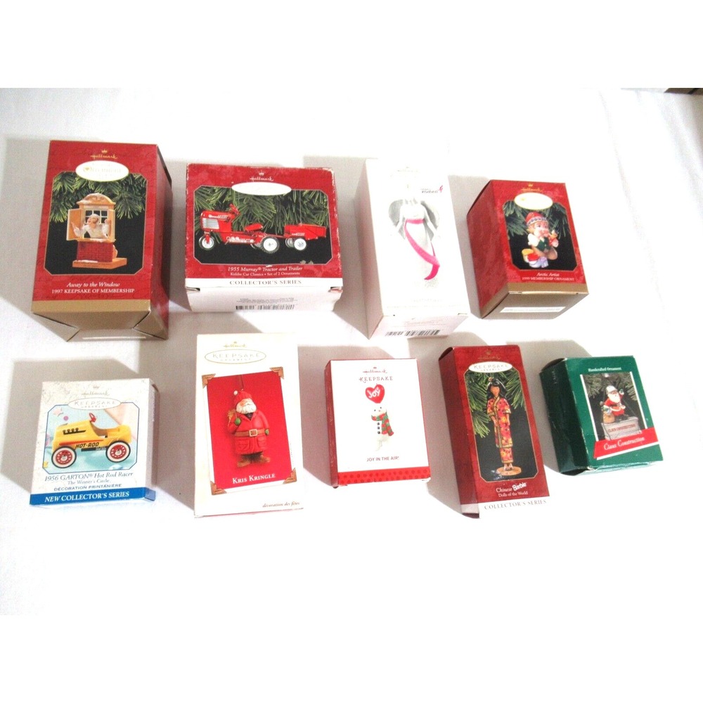 9 HALLMARK Keepsake Ornaments Hot Rod Chinese Barbie 1955 Murray Tractor Angel..